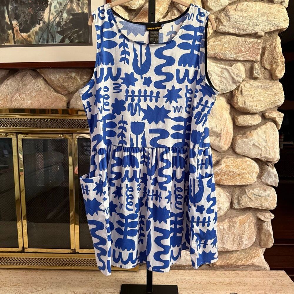 NWOT Nooworks Big Pocket 97% cotton dress in  Dutch Garden dopamine dressing max